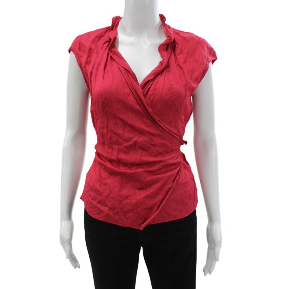 Zapa Womens Red V Neck Tie Blouse Basic Summer Size 38